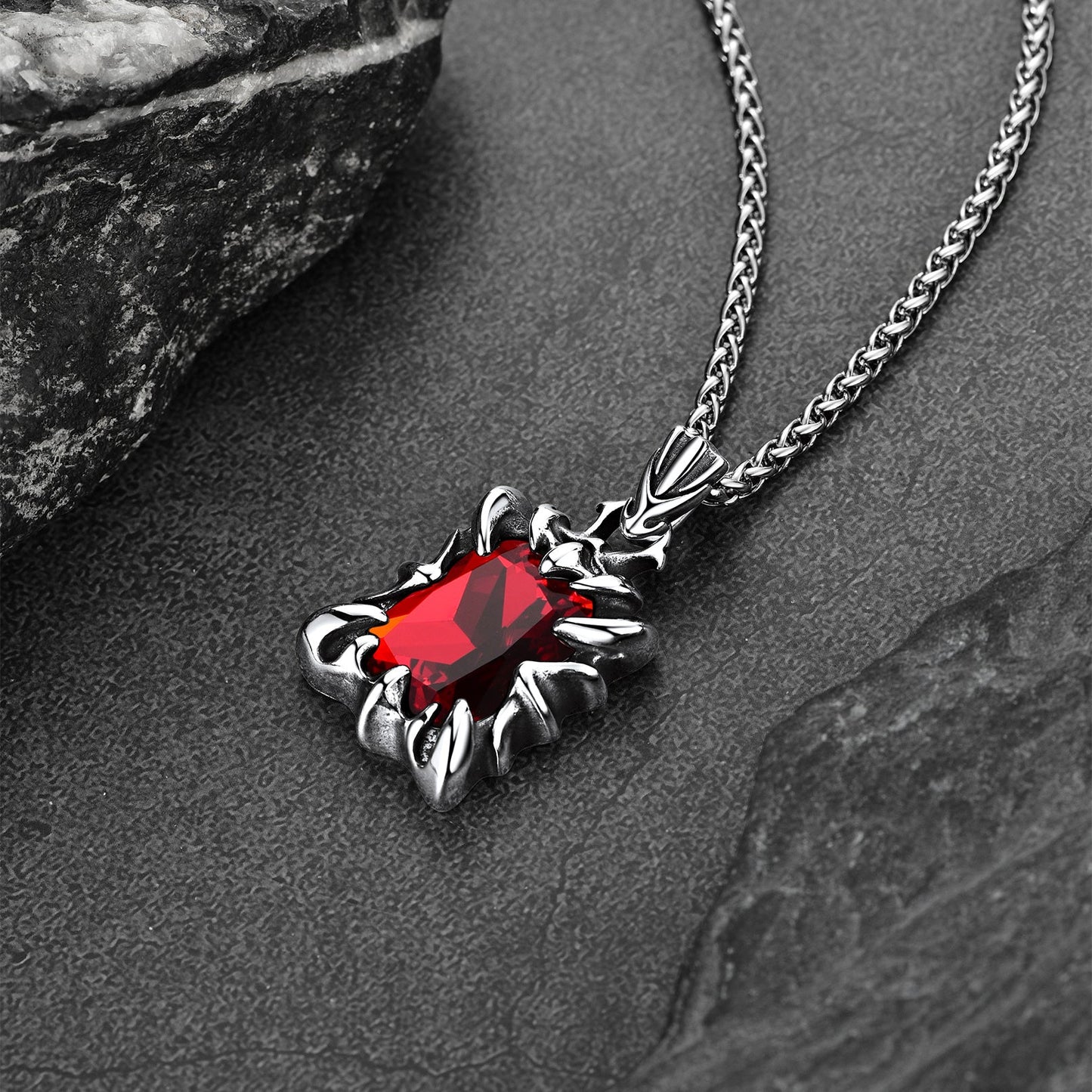 Gothic Crystal Ruby Dragon Claw Necklace for