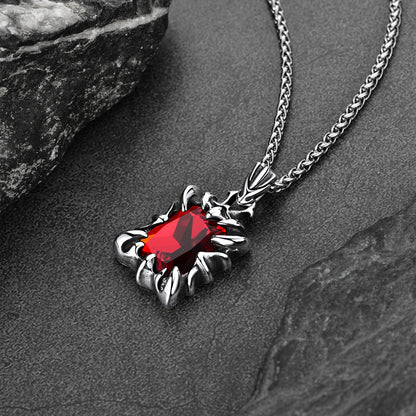 Gothic Crystal Ruby Dragon Claw Necklace for