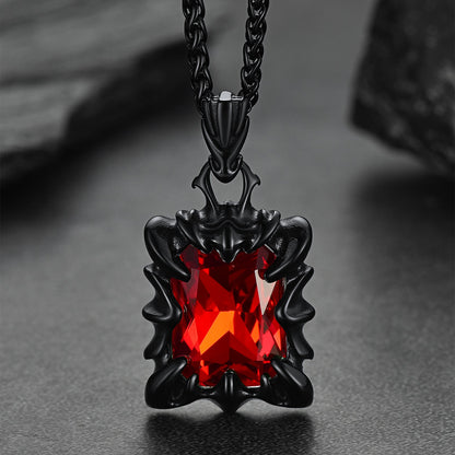 Gothic Crystal Ruby Dragon Claw Necklace for