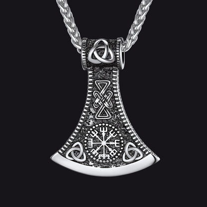 Battle Axe Viking Pendant Necklace With Compass for