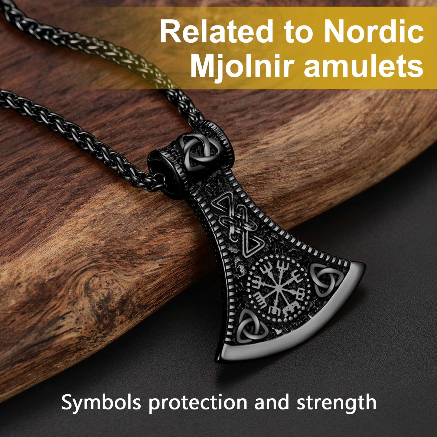 Battle Axe Viking Pendant Necklace With Compass for
