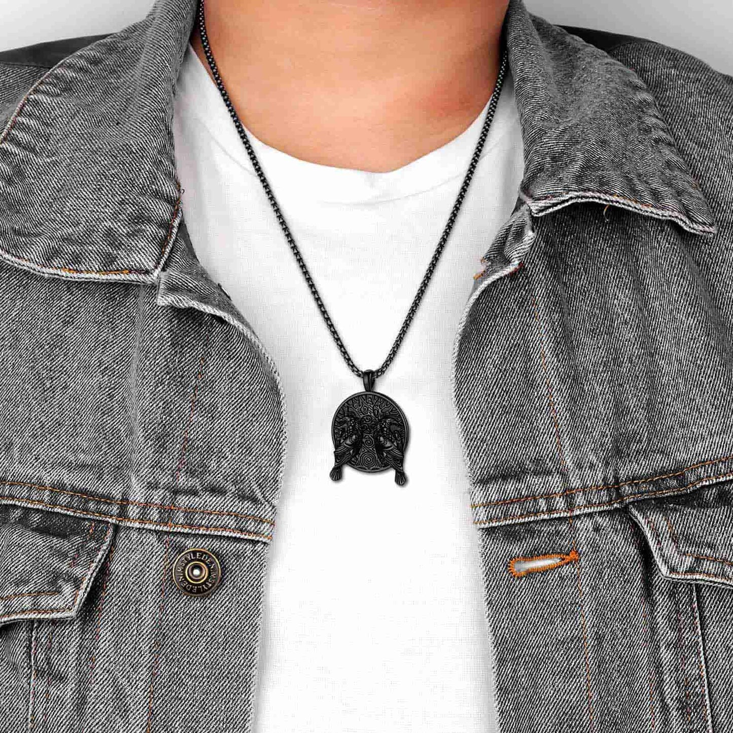 Viking Huginn and Muninn Ravens Coin Necklace for