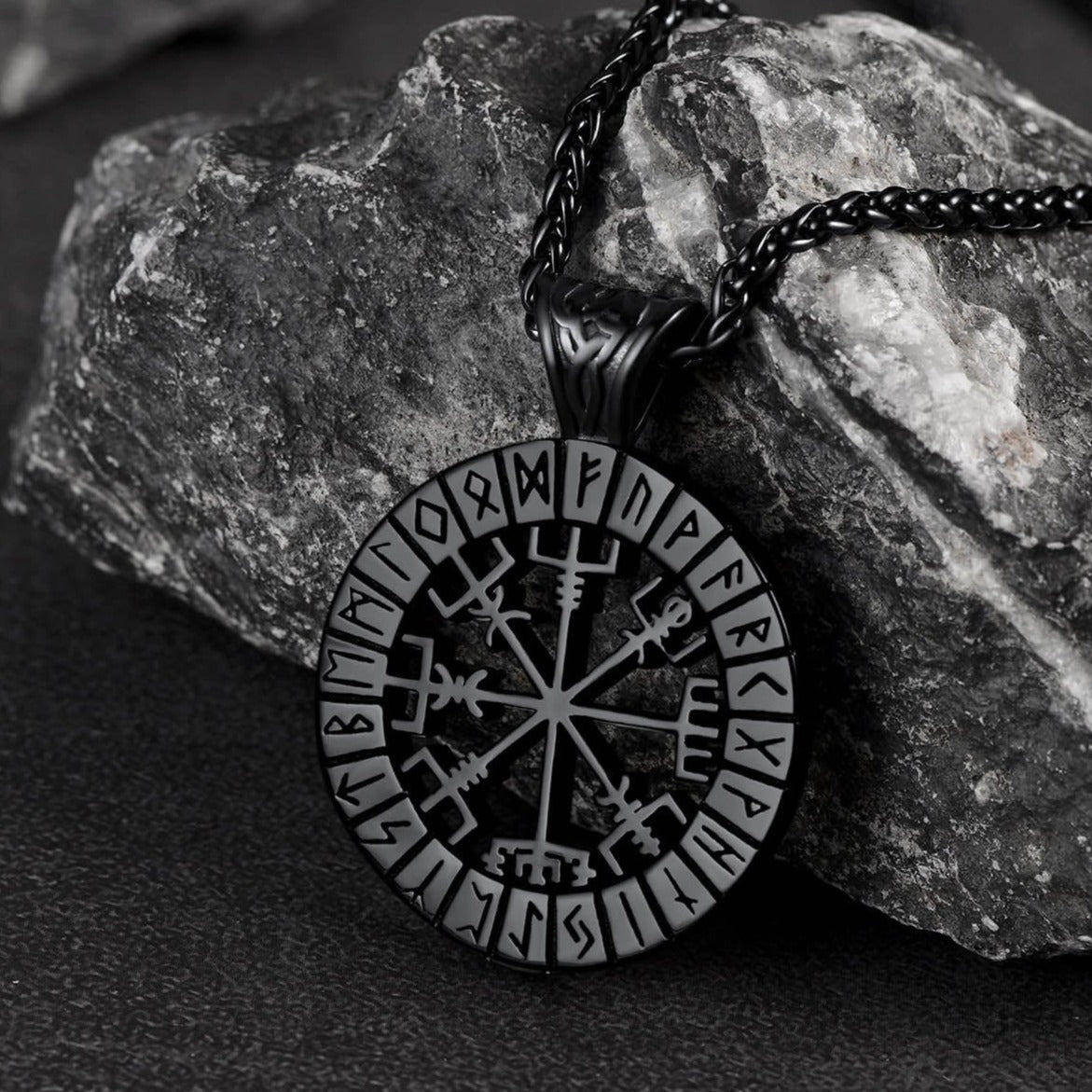 Viking Runes Vegvisir Compass Necklace Pendant for