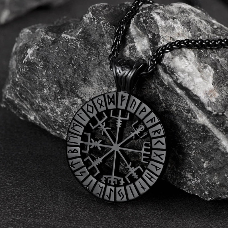 Viking Runes Vegvisir Compass Necklace Pendant for