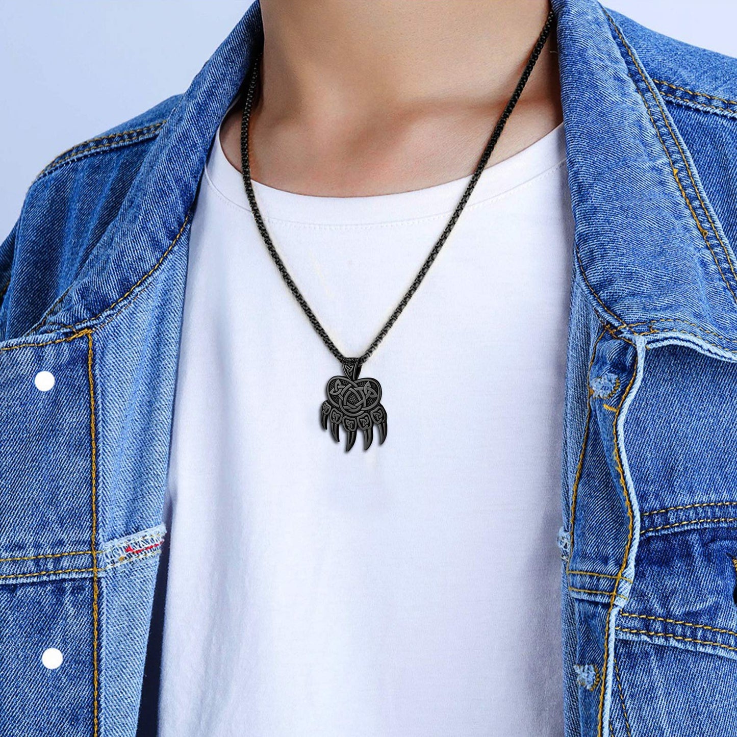 Viking Bear Paw Necklace With Celtic Knot for