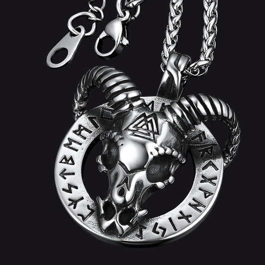 Baphomet Satanic Goat Necklace With Viking Runes for