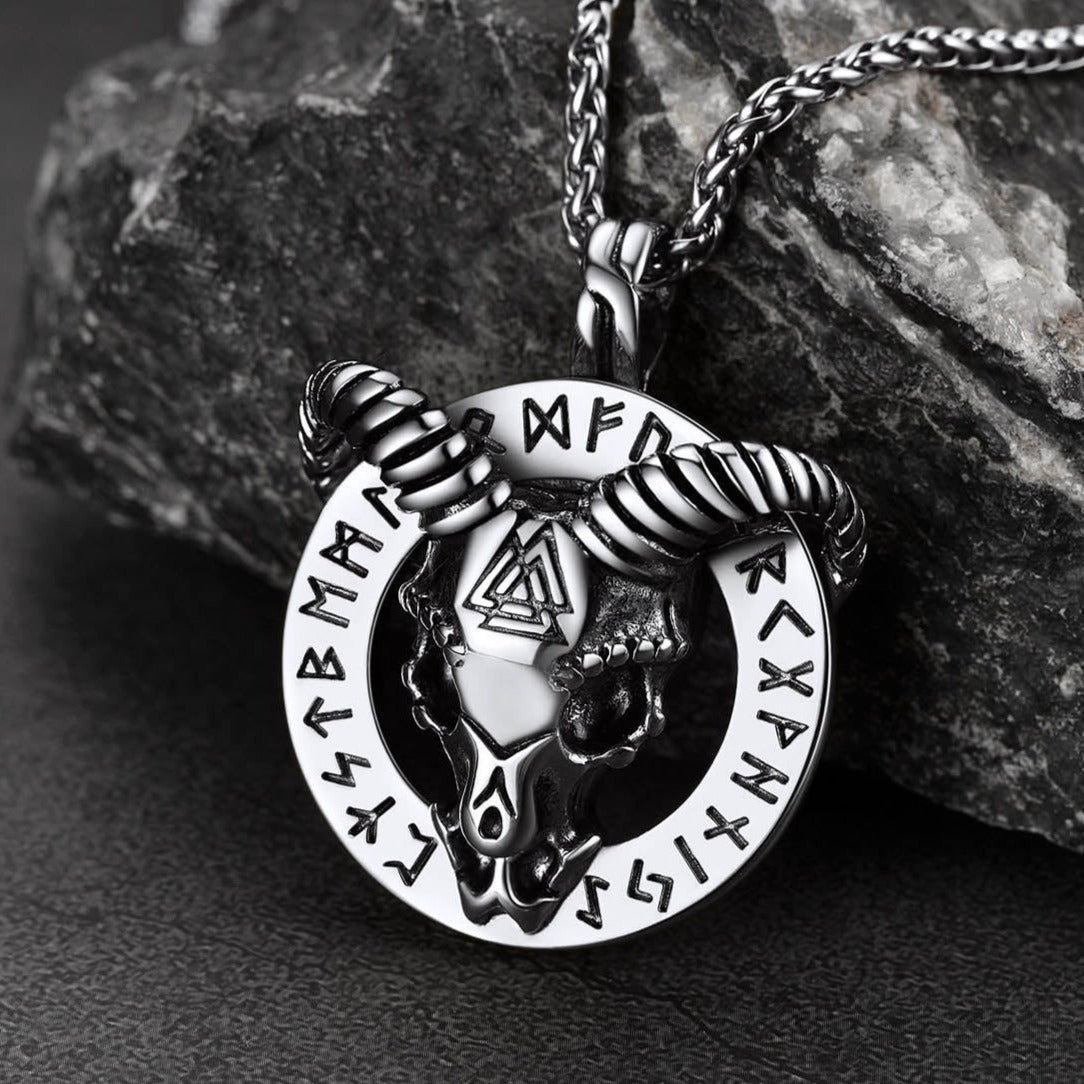 Baphomet Satanic Goat Necklace With Viking Runes for