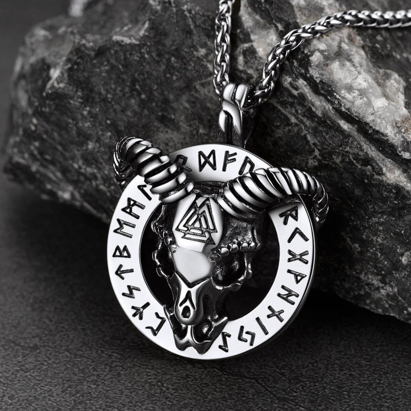 Baphomet Satanic Goat Necklace With Viking Runes for