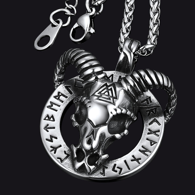 Baphomet Satanic Goat Necklace With Viking Runes for