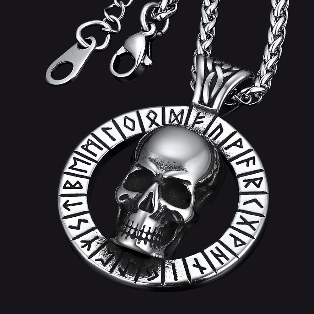 Flash Viking Runes Skull Necklace for