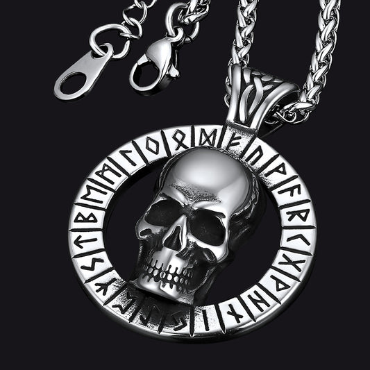 Flash Viking Runes Skull Necklace for