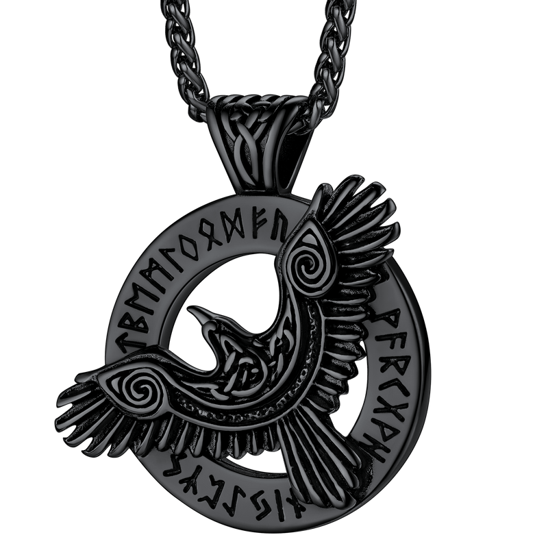 Viking Odin's Raven Necklace for With Runes