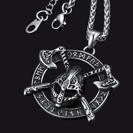 Flash Viking Axe Helmet Pendant Necklace for With Runes