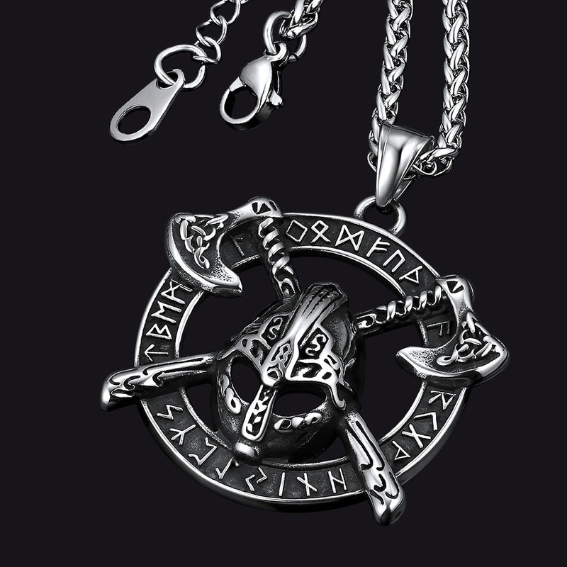 Flash Viking Axe Helmet Pendant Necklace for With Runes
