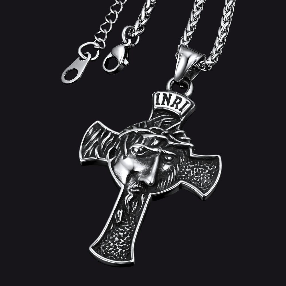 Flash Christian Christ Jesus Face Crucifix Cross Pendant Necklace
