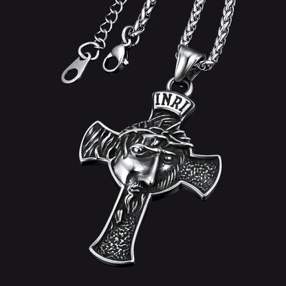 Flash Christian Christ Jesus Face Crucifix Cross Pendant Necklace