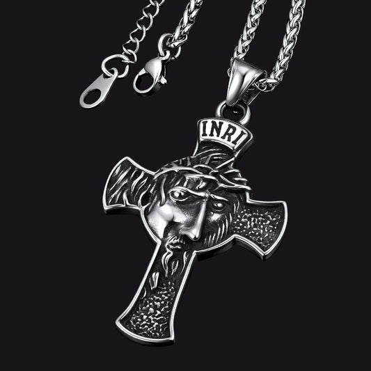 Flash Christian Christ Jesus Face Crucifix Cross Pendant Necklace