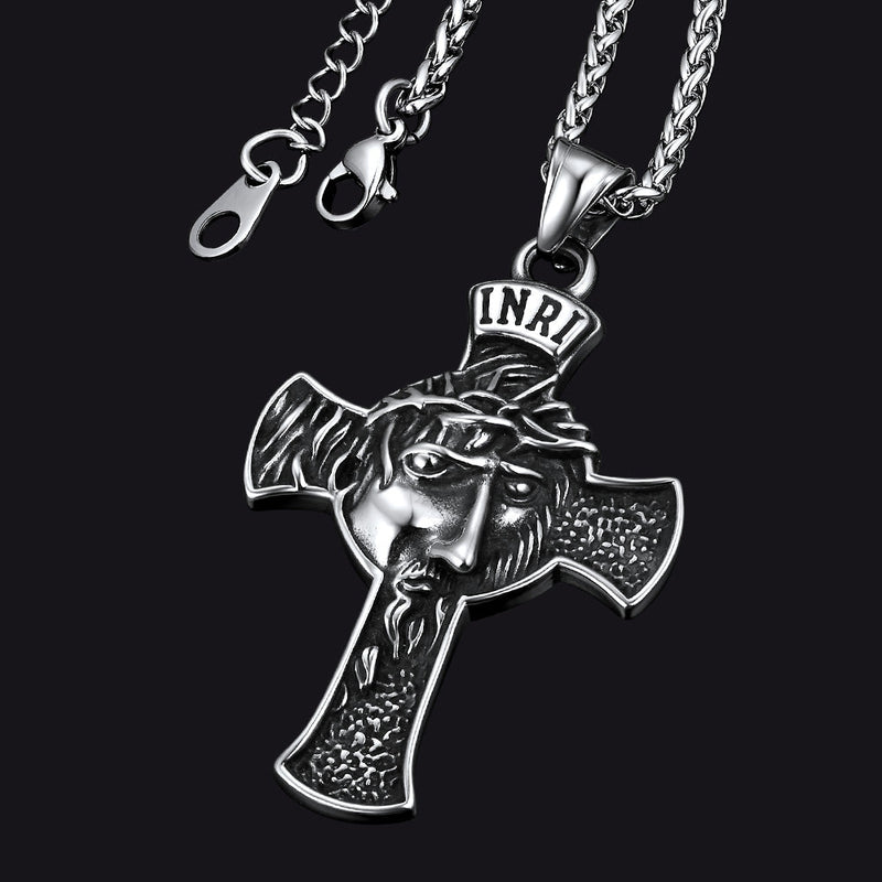 Flash Christian Christ Jesus Face Crucifix Cross Pendant Necklace