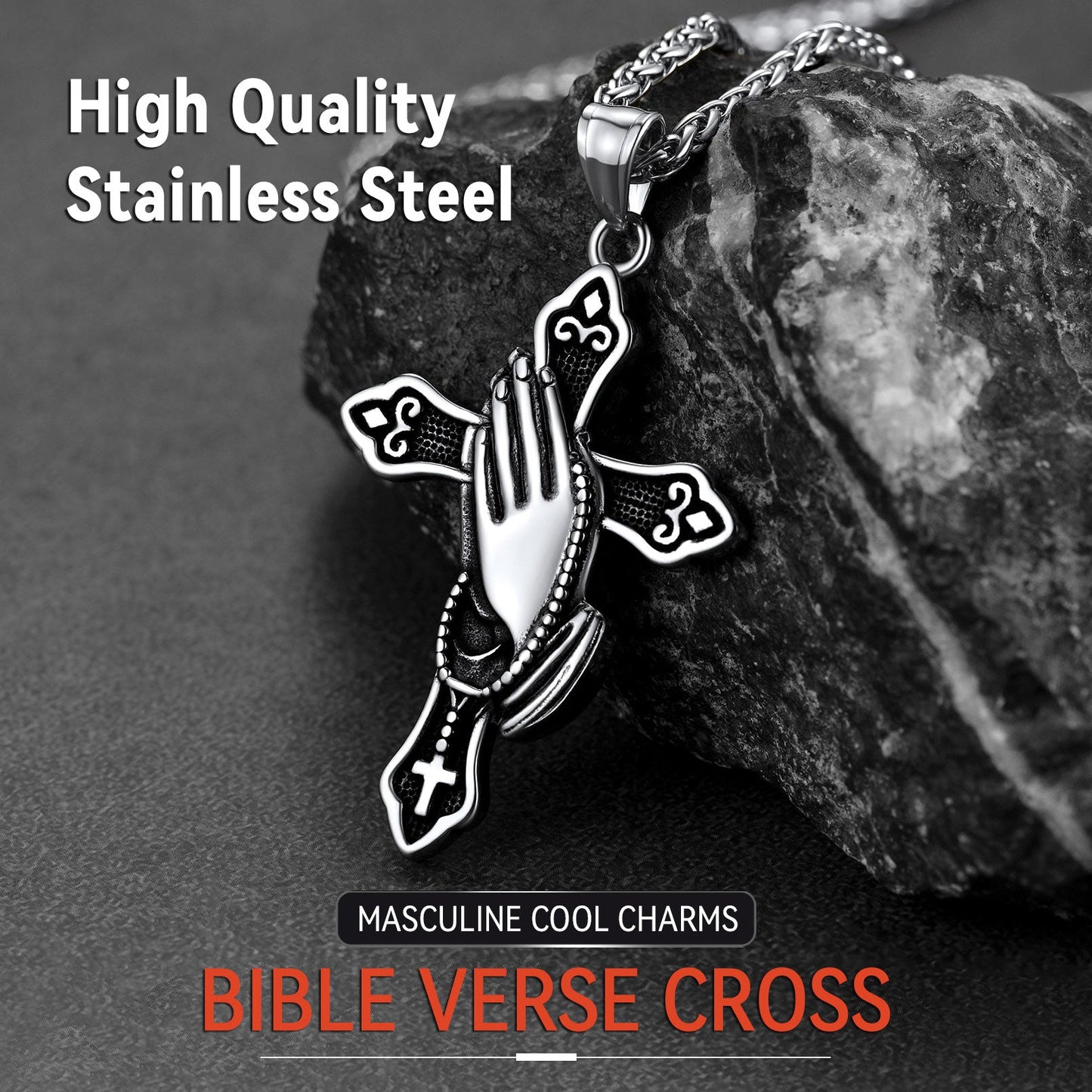 Flash Christian Praying Hands Cross Necklace for