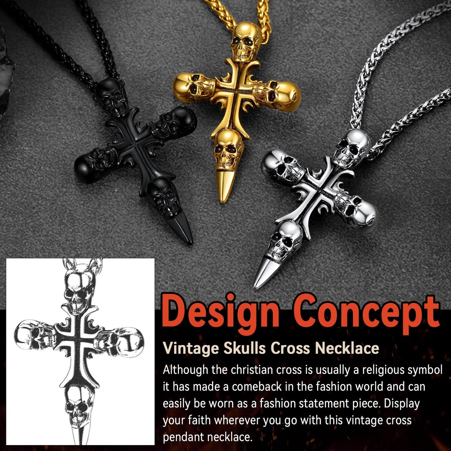 Skull Cross Necklace for Stainless Steel