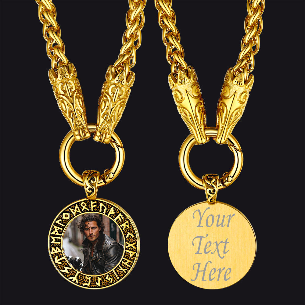 Personalized Viking Picture Necklace With Wolf King Chain