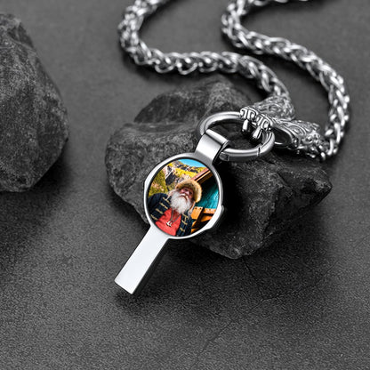 Personalized Celtic Cross Picture Necklace With Wolf King Chain