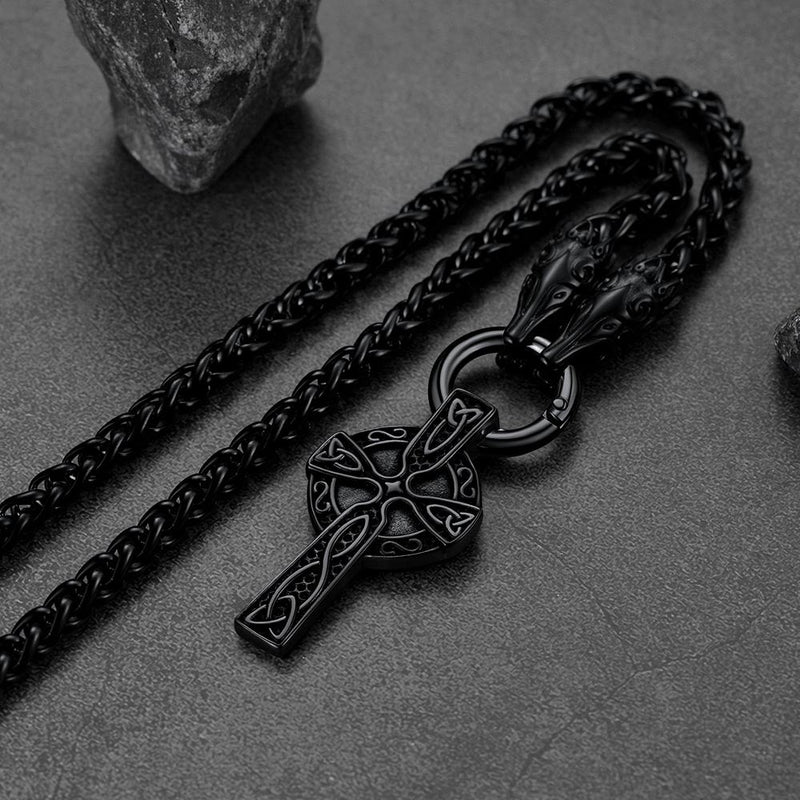 Personalized Celtic Cross Picture Necklace With Wolf King Chain