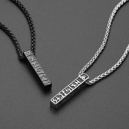 Engraved Viking Runes Bar Necklace Pendant Jewelry for