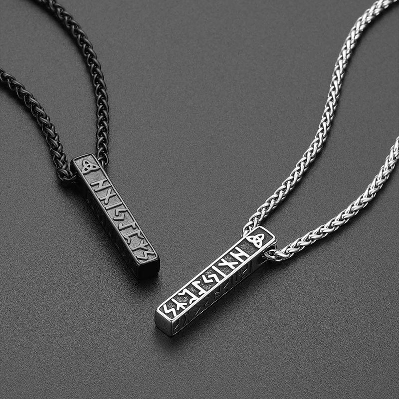 Engraved Viking Runes Bar Necklace Pendant Jewelry for