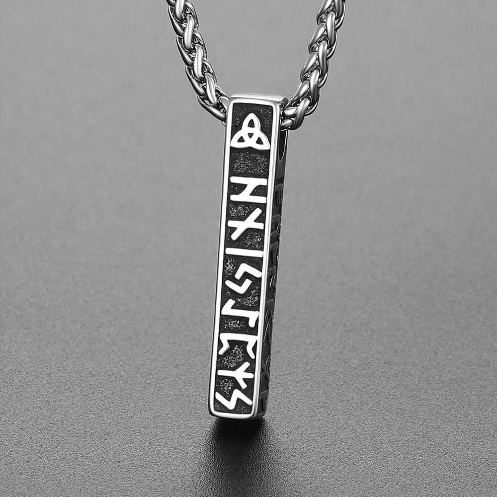 Engraved Viking Runes Bar Necklace Pendant Jewelry for