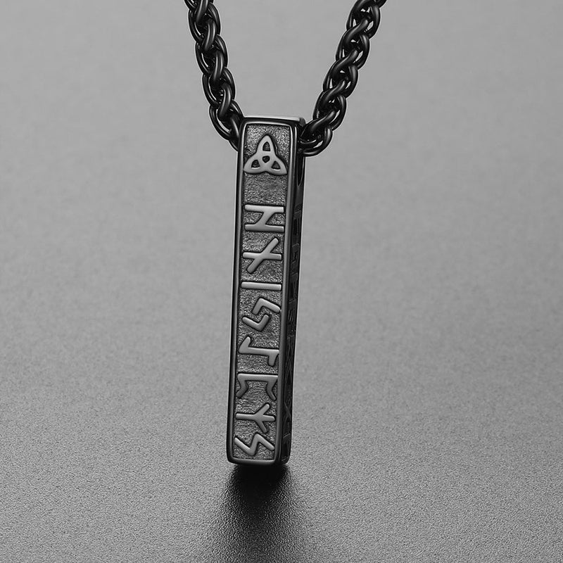 Engraved Viking Runes Bar Necklace Pendant Jewelry for