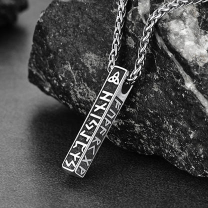 Engraved Viking Runes Bar Necklace Pendant Jewelry for