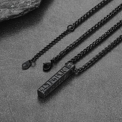Engraved Viking Runes Bar Necklace Pendant Jewelry for