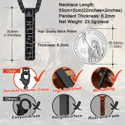 Engraved Viking Runes Bar Necklace Pendant Jewelry for