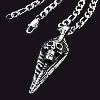 Punk Leaves Skull Pendant Necklace for