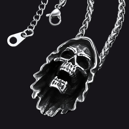 Grim Reaper Skull Pendant Necklace for