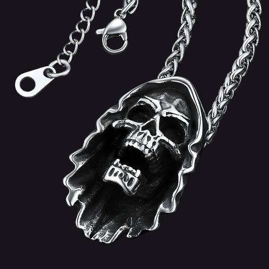 Grim Reaper Skull Pendant Necklace for