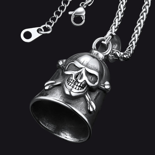 Biker Skull Bell Pendant Necklace Gift for Motorcycle