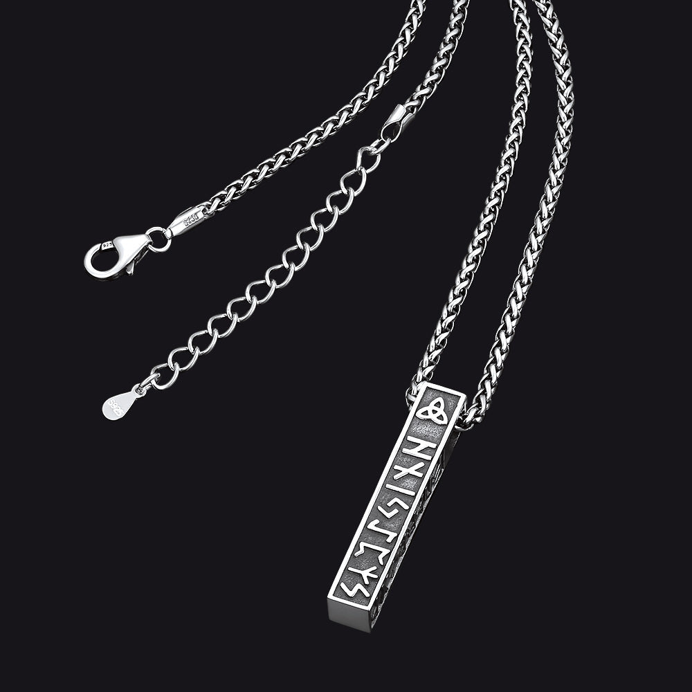 Engraved Viking Runes Bar Necklace Pendant Jewelry for