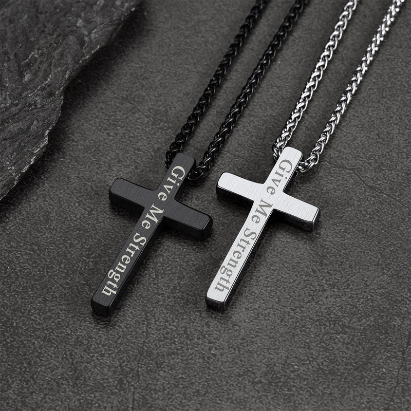 Flat Box Chain & Engraved Cross Layered Necklaces Set for