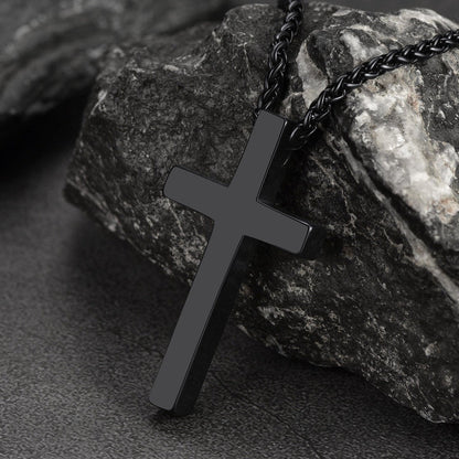 Flat Box Chain & Engraved Cross Layered Necklaces Set for