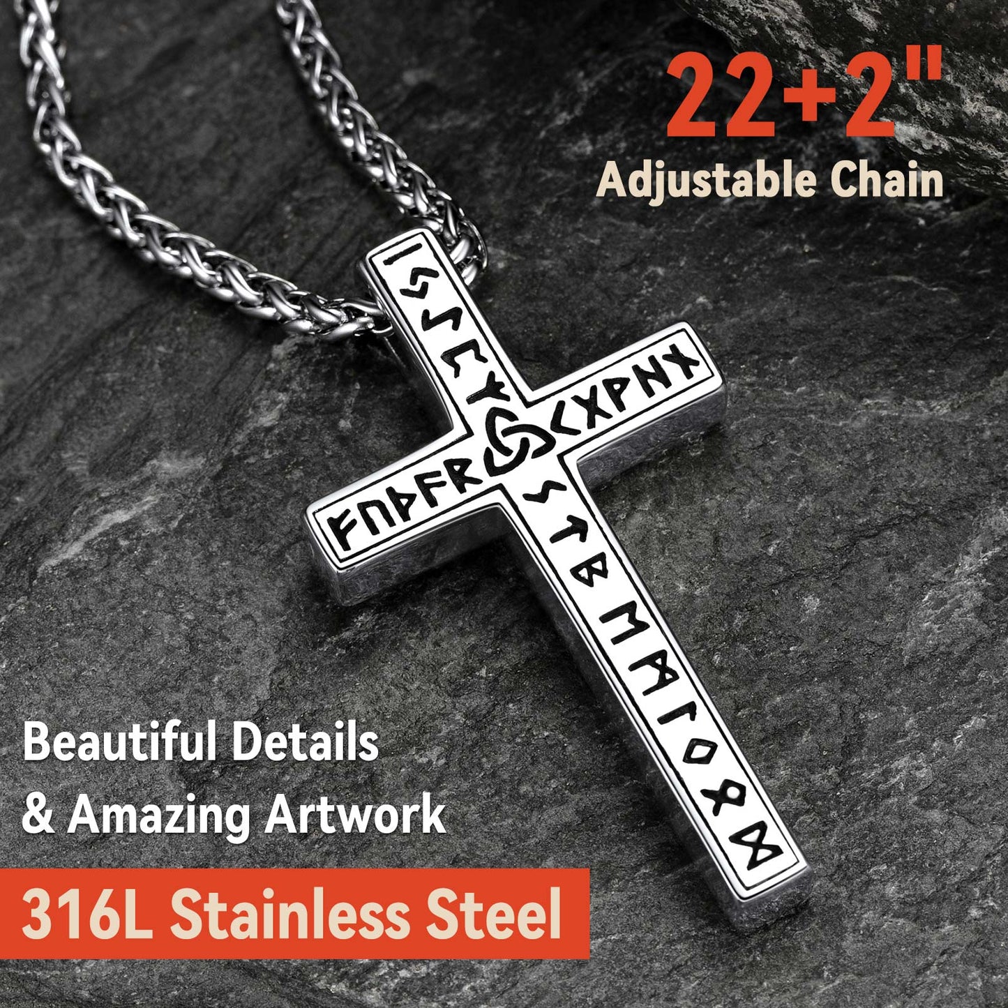 Viking Rune Cross Pendant Necklace for