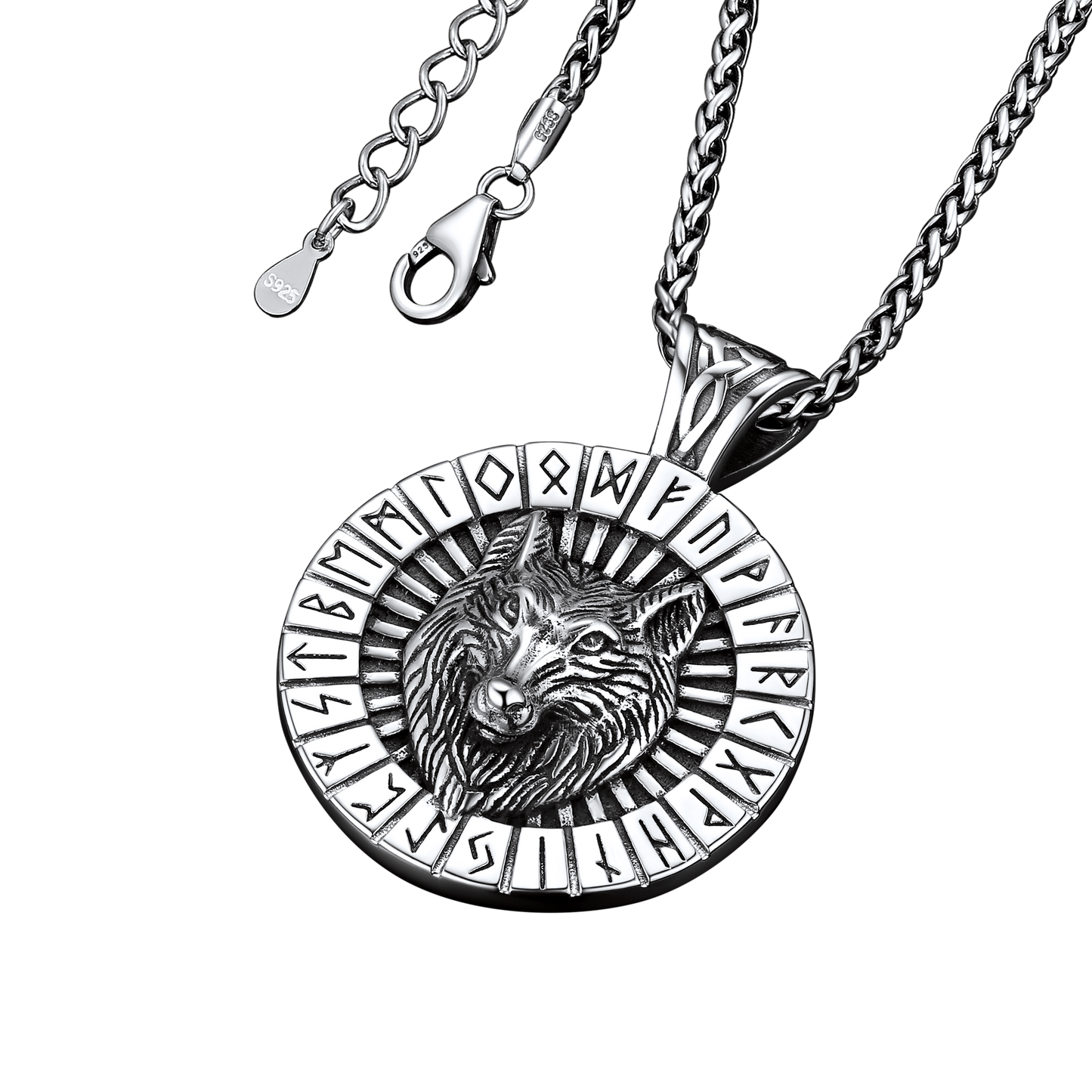 Viking Wolf Medal Necklace With Runes Jewelry for