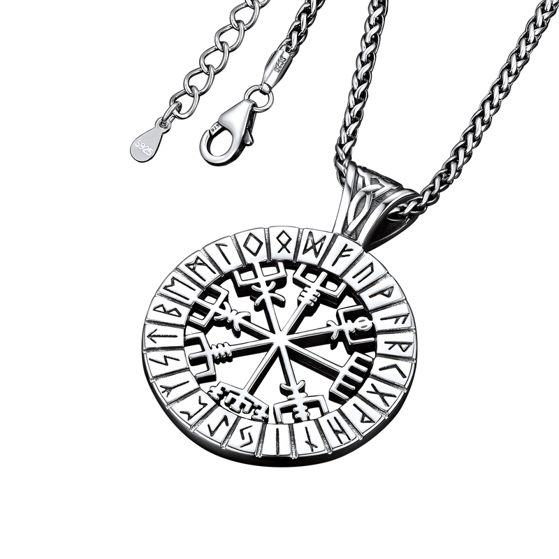 Viking Runes Vegvisir Compass Necklace Pendant for