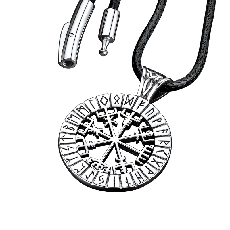 Viking Runes Vegvisir Compass Necklace Pendant for