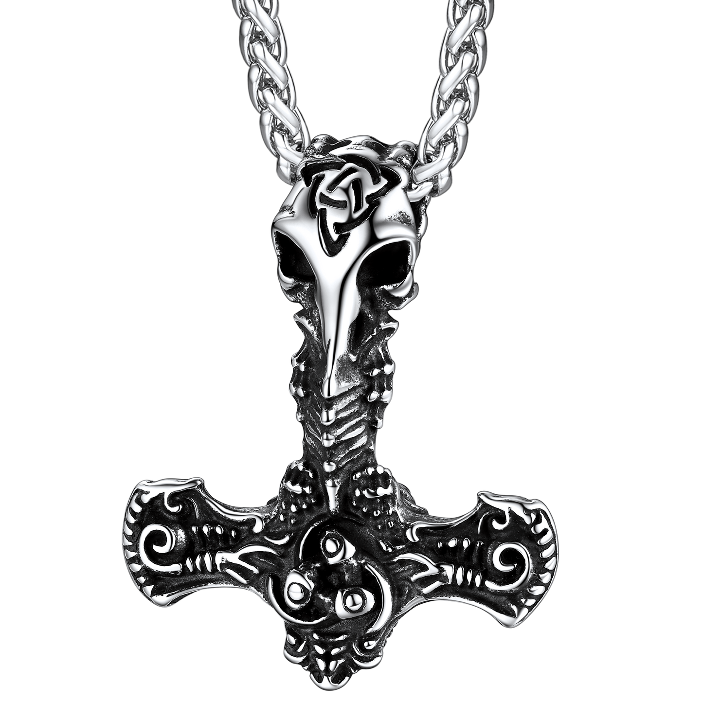 Viking Raven Thor's Hammer Mjolnir Necklace Pendant for