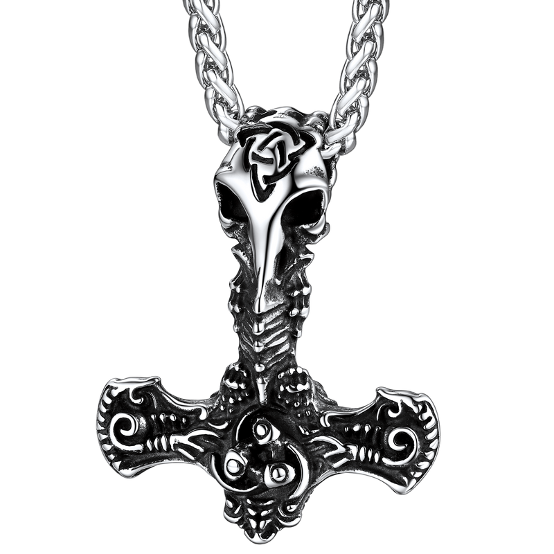 Viking Raven Thor's Hammer Mjolnir Necklace Pendant for