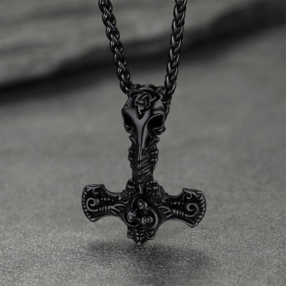 Viking Raven Thor's Hammer Mjolnir Necklace Pendant for