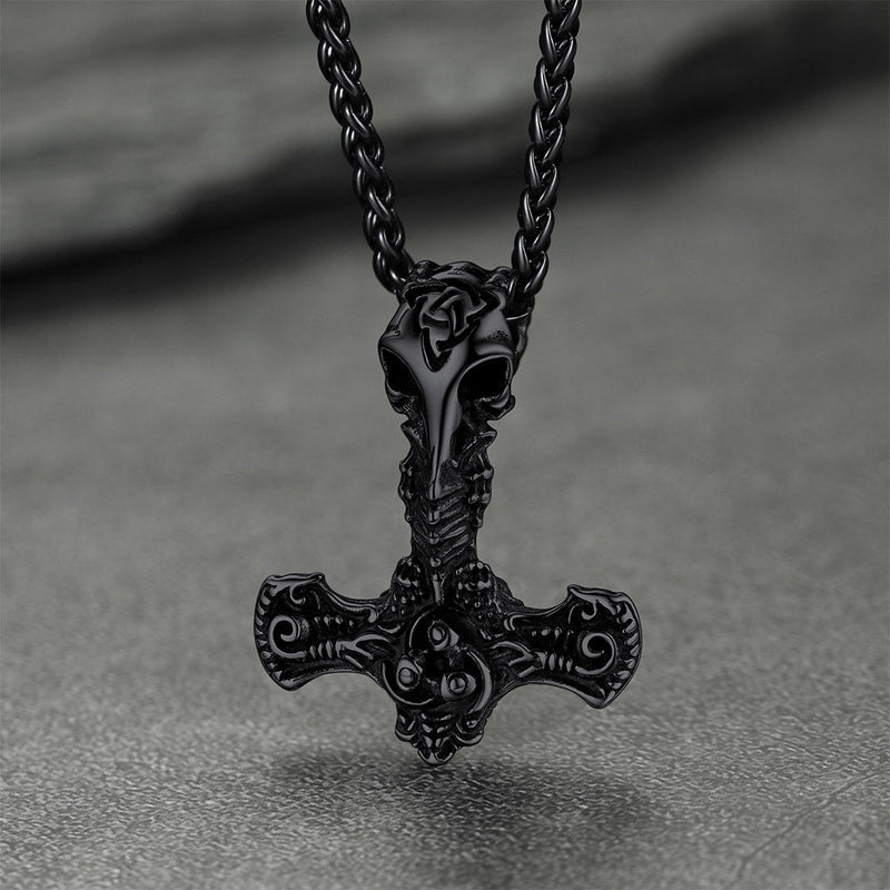Viking Raven Thor's Hammer Mjolnir Necklace Pendant for