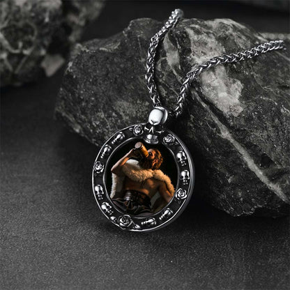 Customized Engraved Photo Necklace With Skull for